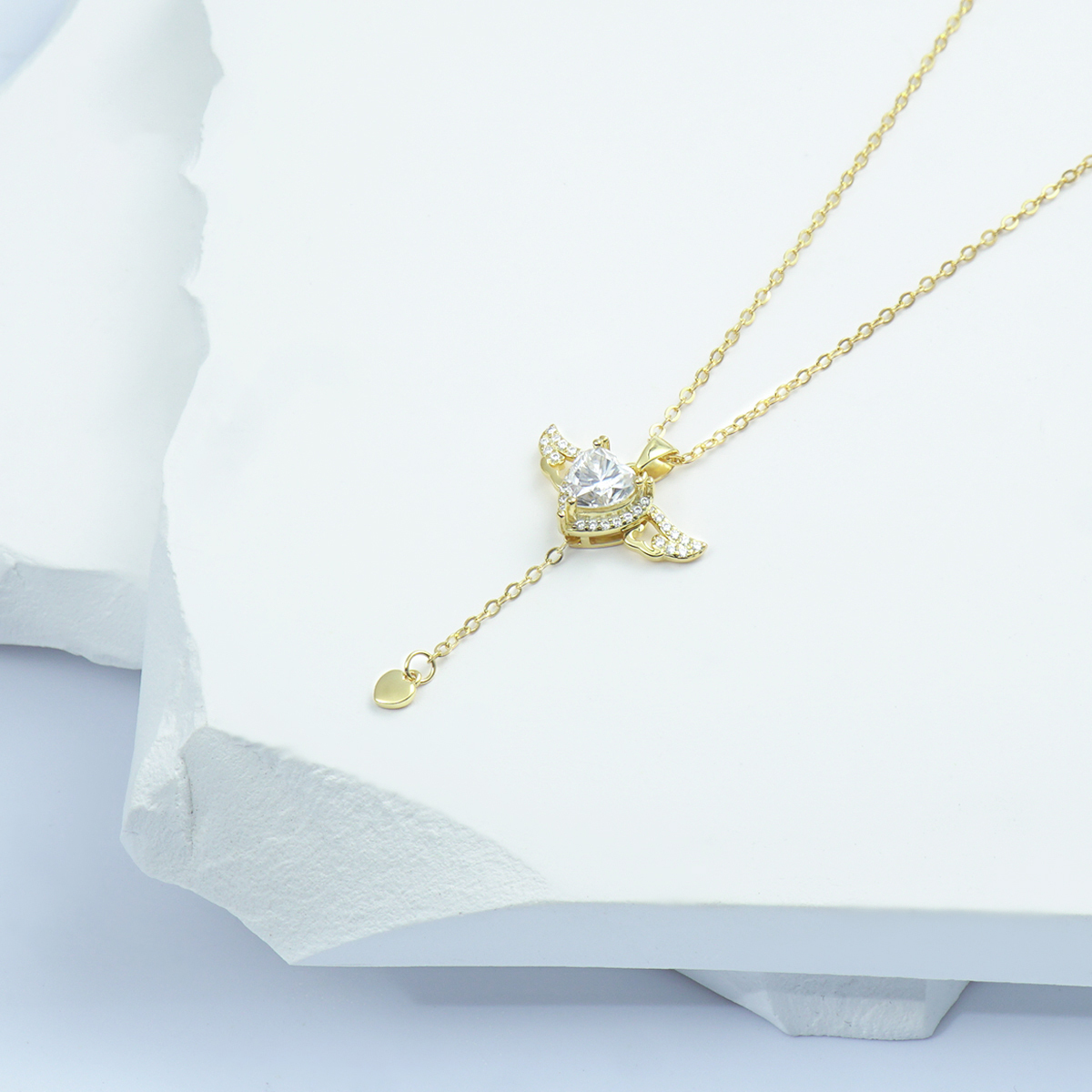 S925 HEART SYNTHETIC MOISSANITE ANGEL WING PENDANT NECKLACE