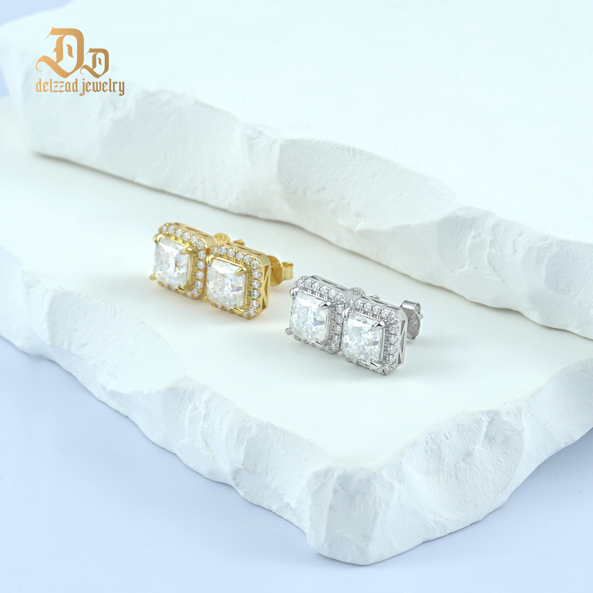 Delzzad Princess Cut Synthetic Moissanite Stud Earrings Stocking Stuffers Christmas Gifts for Men Women