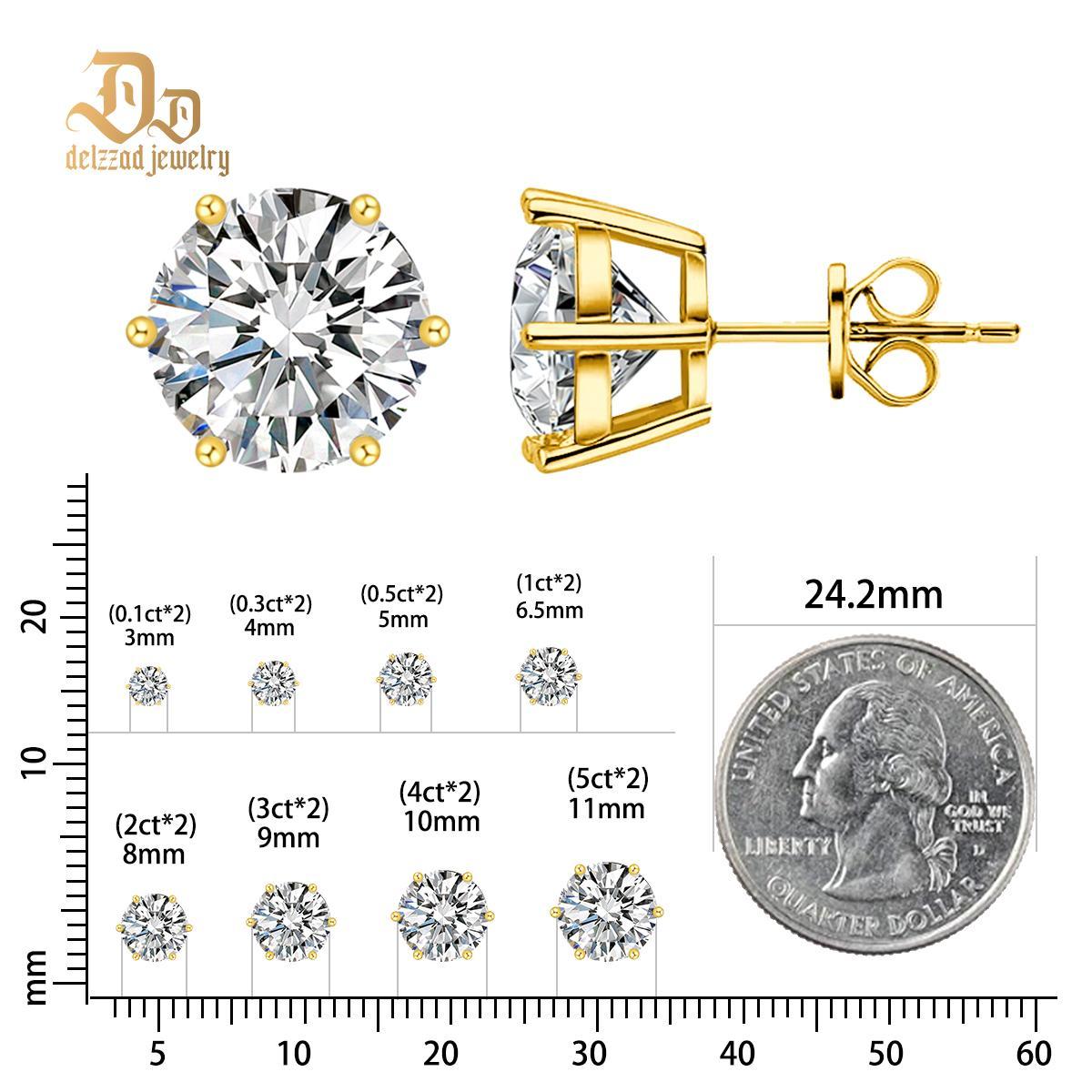 Delzzad S925 0.1-4ct Round Synthetic Moissanite Six Prong Solitaire Stud Earring Valentine's Day Gifts for Men Women