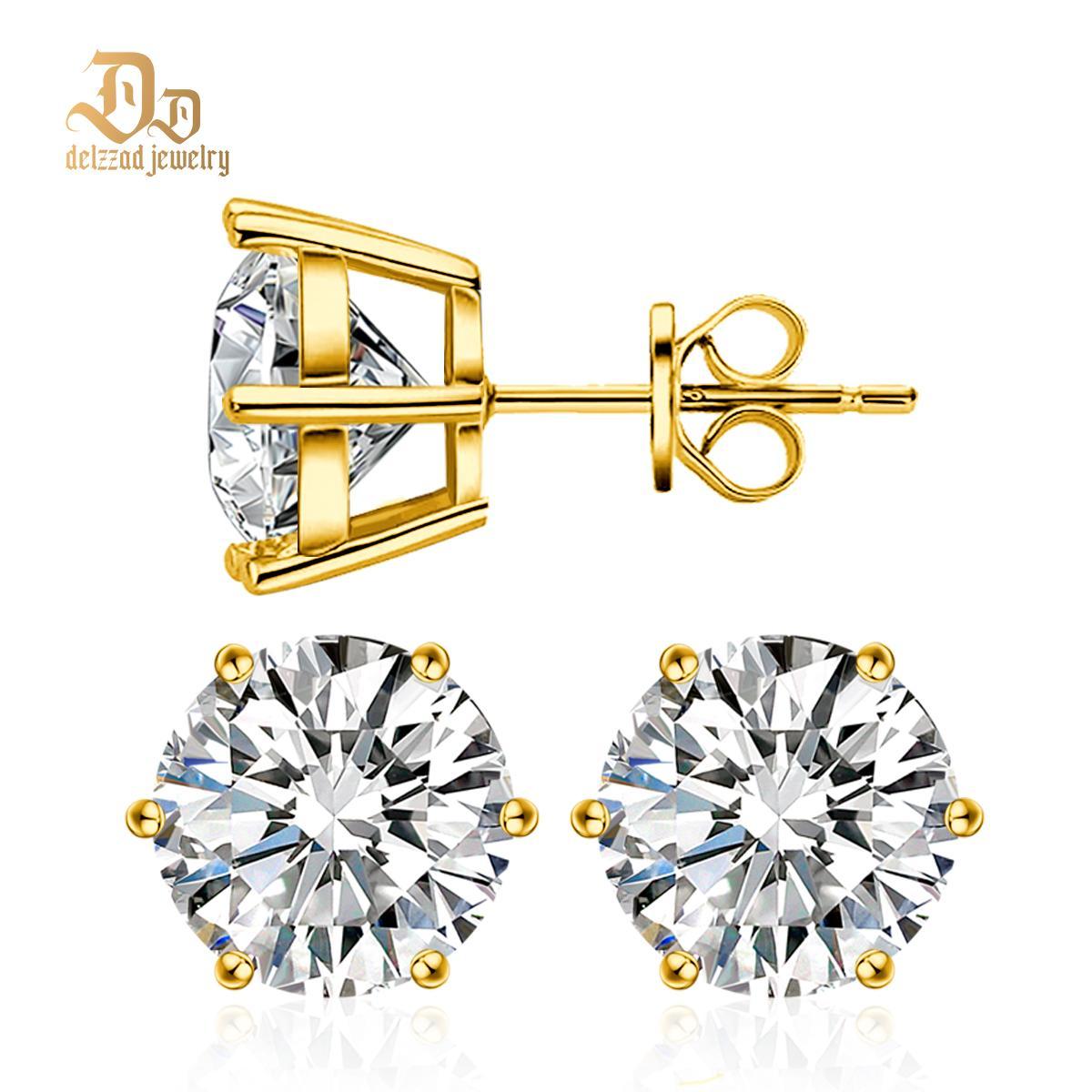 Delzzad S925 0.1-4ct Round Synthetic Moissanite Six Prong Solitaire Stud Earring Valentine's Day Gifts for Men Women