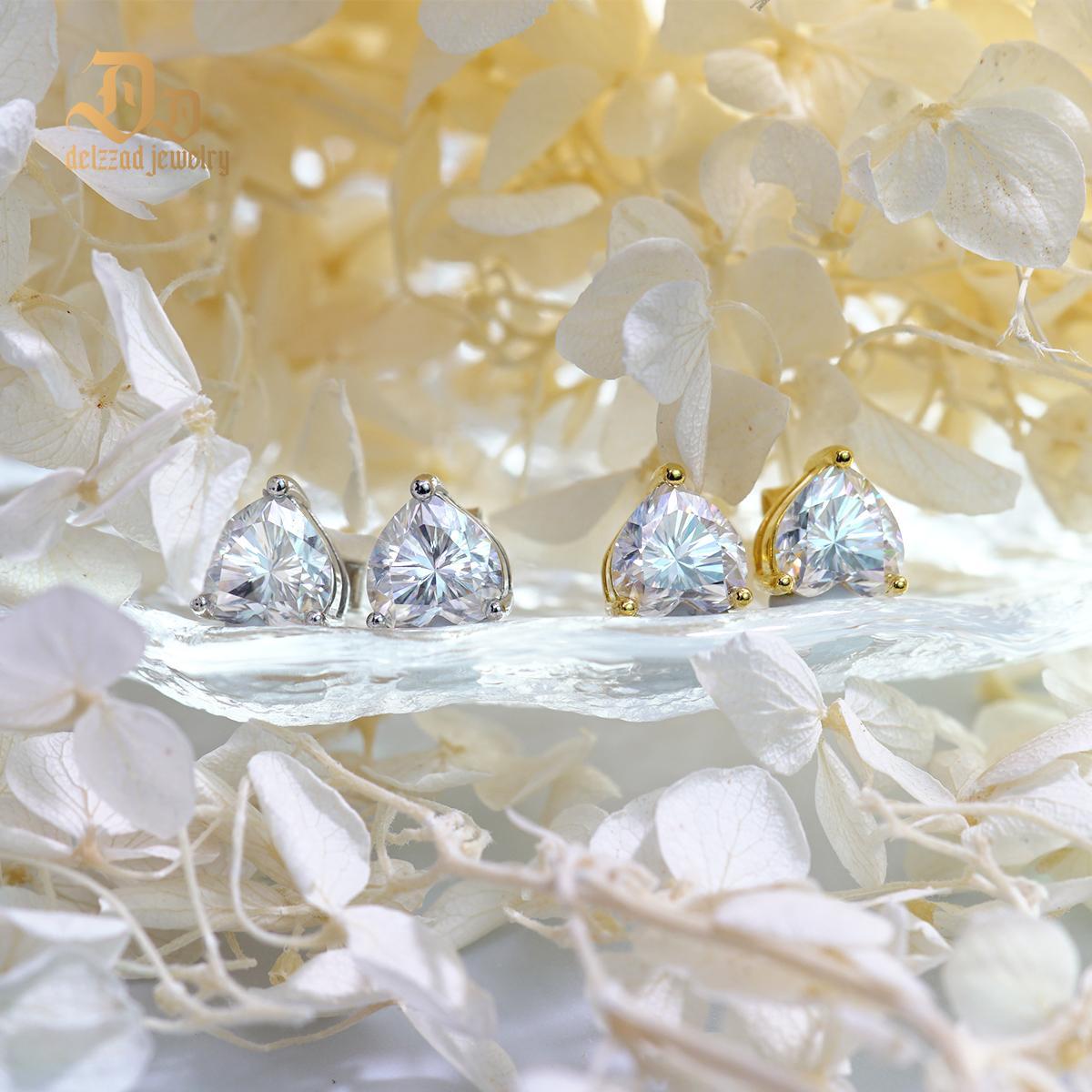 Delzzad S925 Heart Cut Synthetic Moissanite Heart Shape Solitaire Stud Earrings