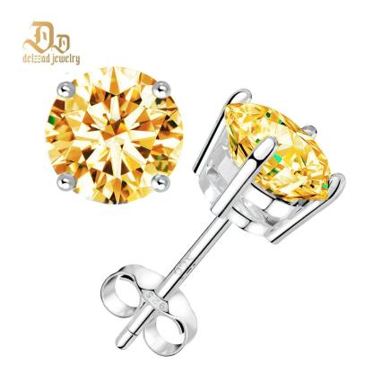 Delzzad S925 Round Synthetic Moissanite Prong Stud Earrings Anniversary Day Gifts For Men Women