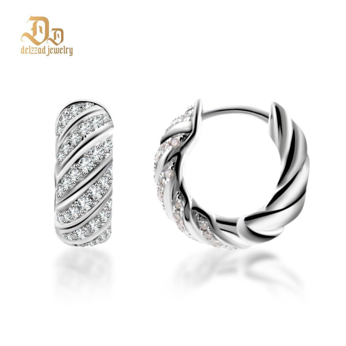 Delzzad Sculpted Cable Hoop Earrings D Color VVS Synthetic Moissanite
