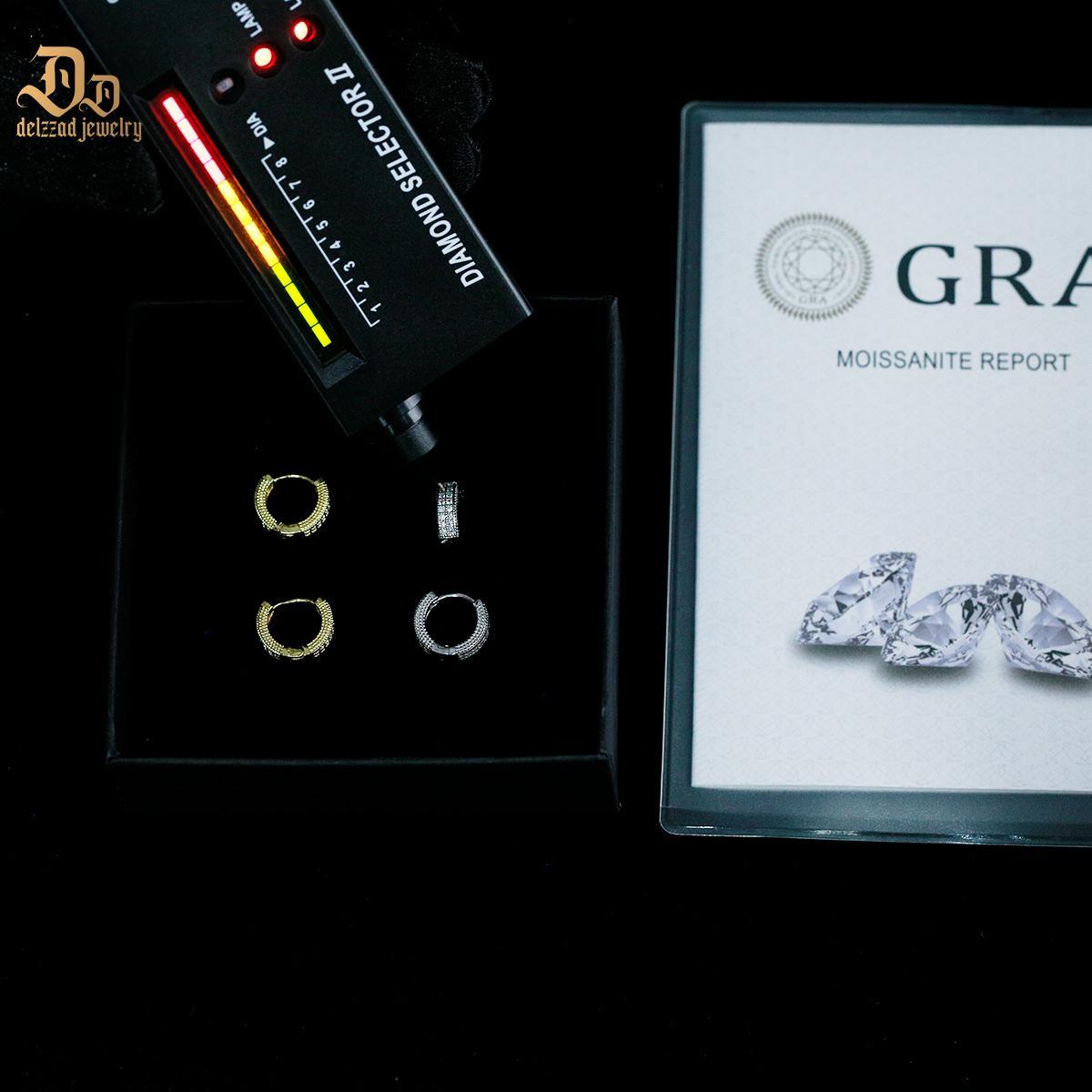 Delzzad S925 Round VVS Synthetic Moissanite Iced Hoop Earring Birthday Valentine's Day Gifts for Men Women