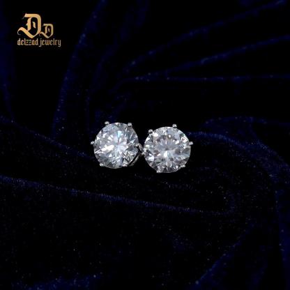 Delzzad S925 0.1-4ct Round Synthetic Moissanite Six Prong Solitaire Stud Earring Valentine's Day Gifts for Men Women