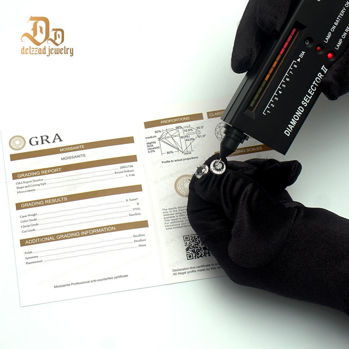 Delzzad S925 D Color Halo VVS Black Synthetic Moissanite Stud Earrings For Men Women Valentine's Day Gift