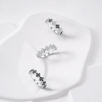 Delzzad 0.6ct Luxury Floral Eternity Band Cluster Ring Synthetic Moissanite Wedding Bands Ring S925 Sterling Silver Moissanite Jewelry Perfect Birthday Engagement Wedding Anniversary Gift