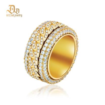 S925 Round VVS Synthetic Moissanite Rotatable Layered Iced Cuban Ring