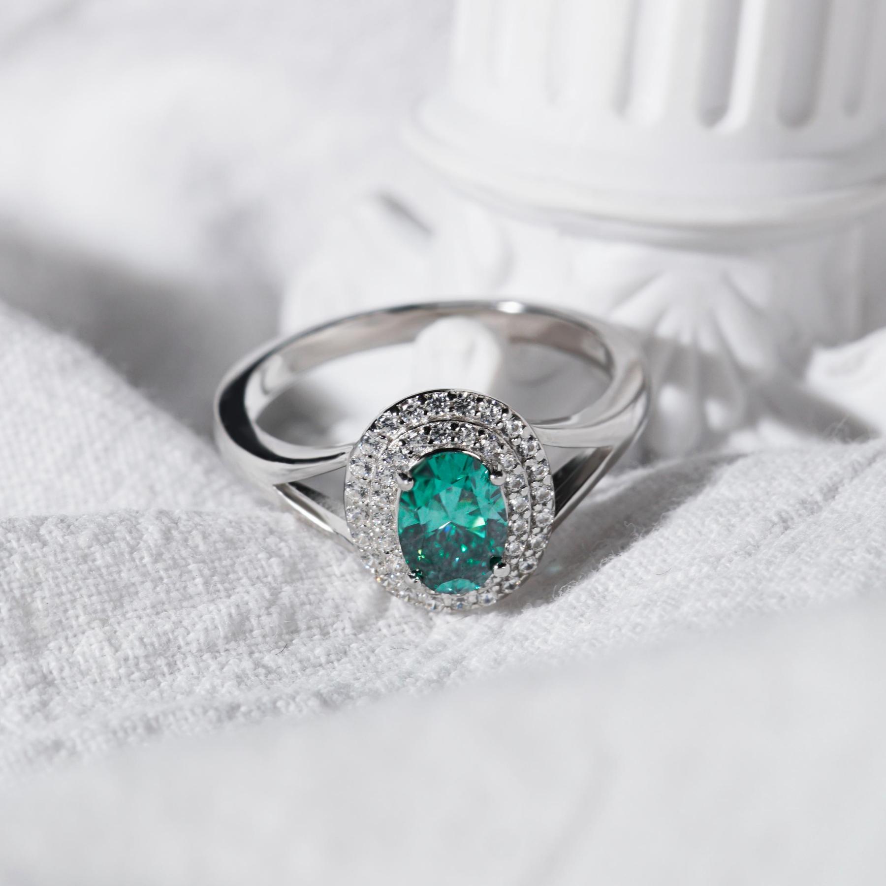 Delzzad 1ct Oval Synthetic Moissanite Double Halo Ring In 925 Sterling Silver Ring Band Jewelry Perfect Birthday Engagement Wedding Anniversary Gift for Women