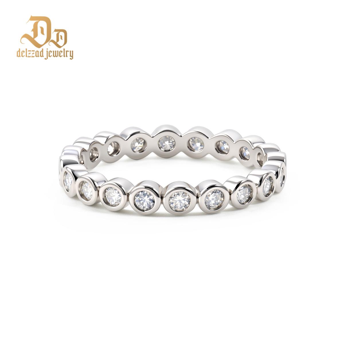 Enchanted Circles Stellar Orbit Copper Ring Bubble Bezel Set Eternity Band Wedding Ring VVS Synthetic Moissanite Ring Jewelry