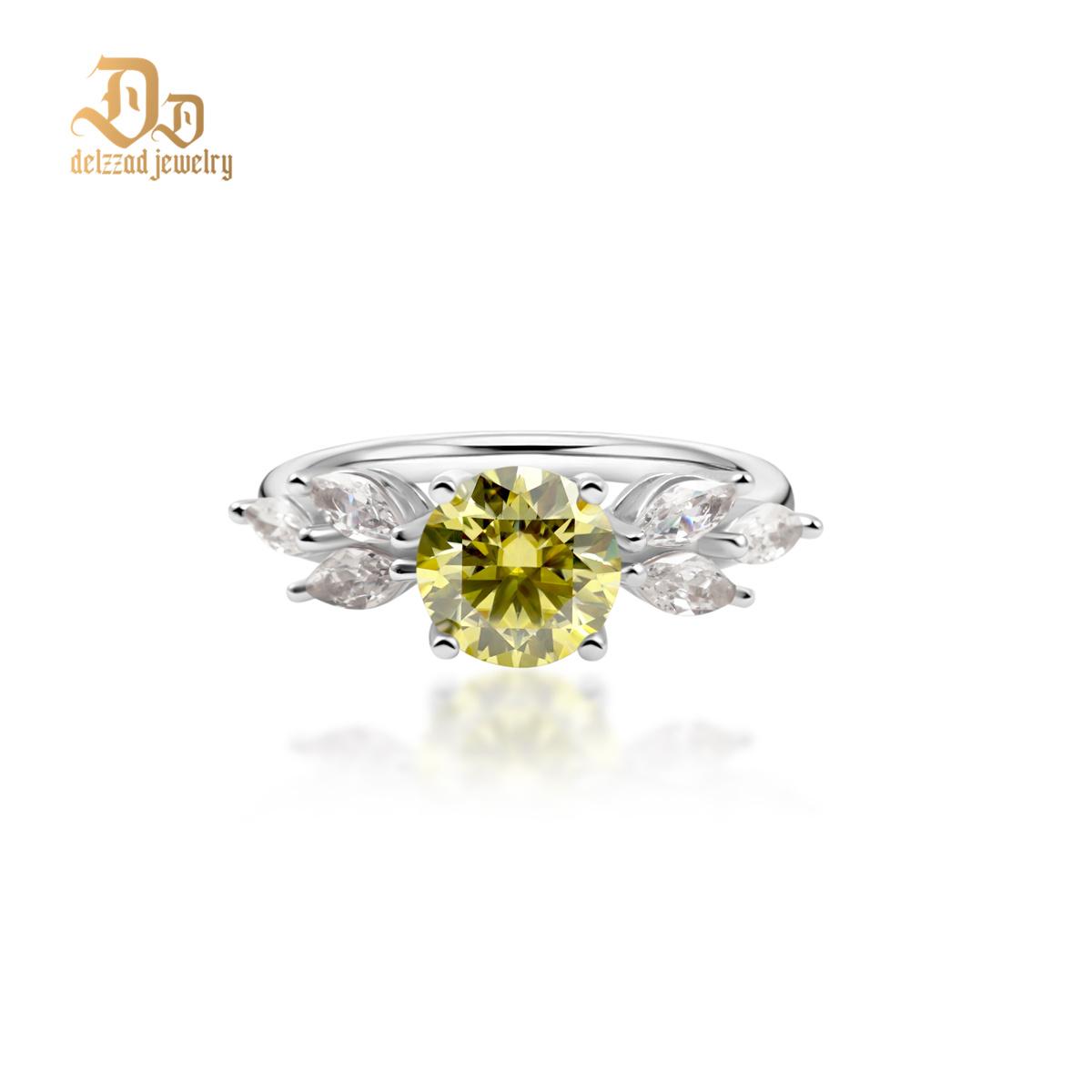 Delzzad 2ct 8 Heart & Arrows Round Synthetic Moissanite Leaf Ring In 925 Sterling Silver