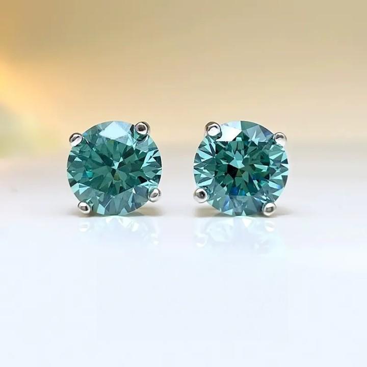 Delzzad S925 Round Synthetic Moissanite Prong Stud Earrings Anniversary Day Gifts For Men Women