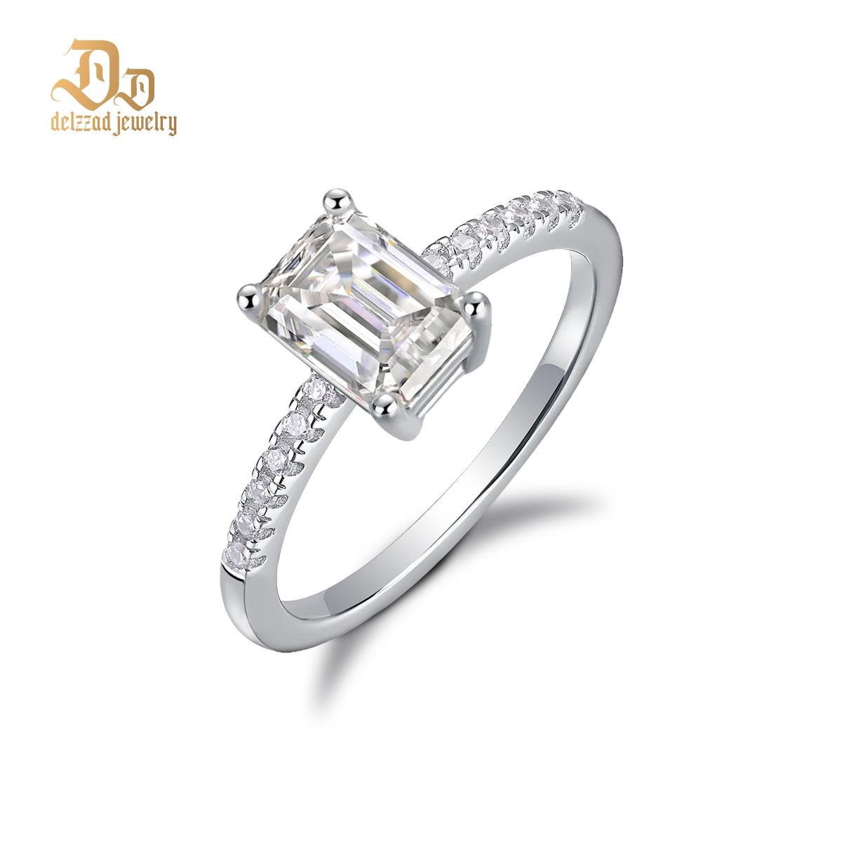 Delzzad 3ct Octagon Synthetic Moissanite Solitaire Ring In 925 Sterling Silver