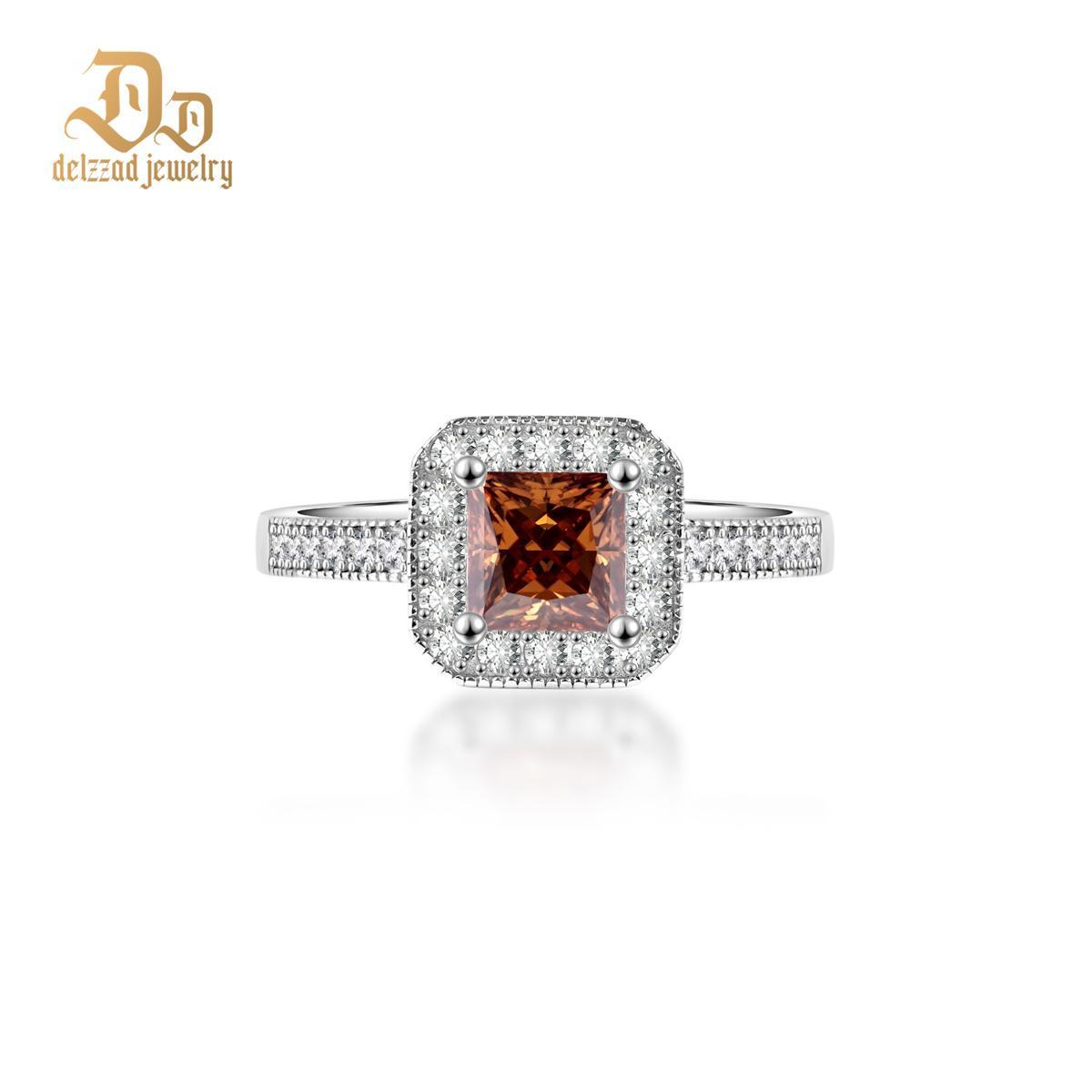 Delzzad 1ct Princess Synthetic Moissanite Halo Ring S925 Ring Band Jewelry Perfect Birthday Engagement Wedding Anniversary Gift