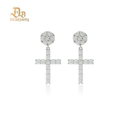 S925 Round VVS Synthetic Moissanite Hip Hop Studded Cross Dangle Earrings Valentine's Day Gift For Men Women