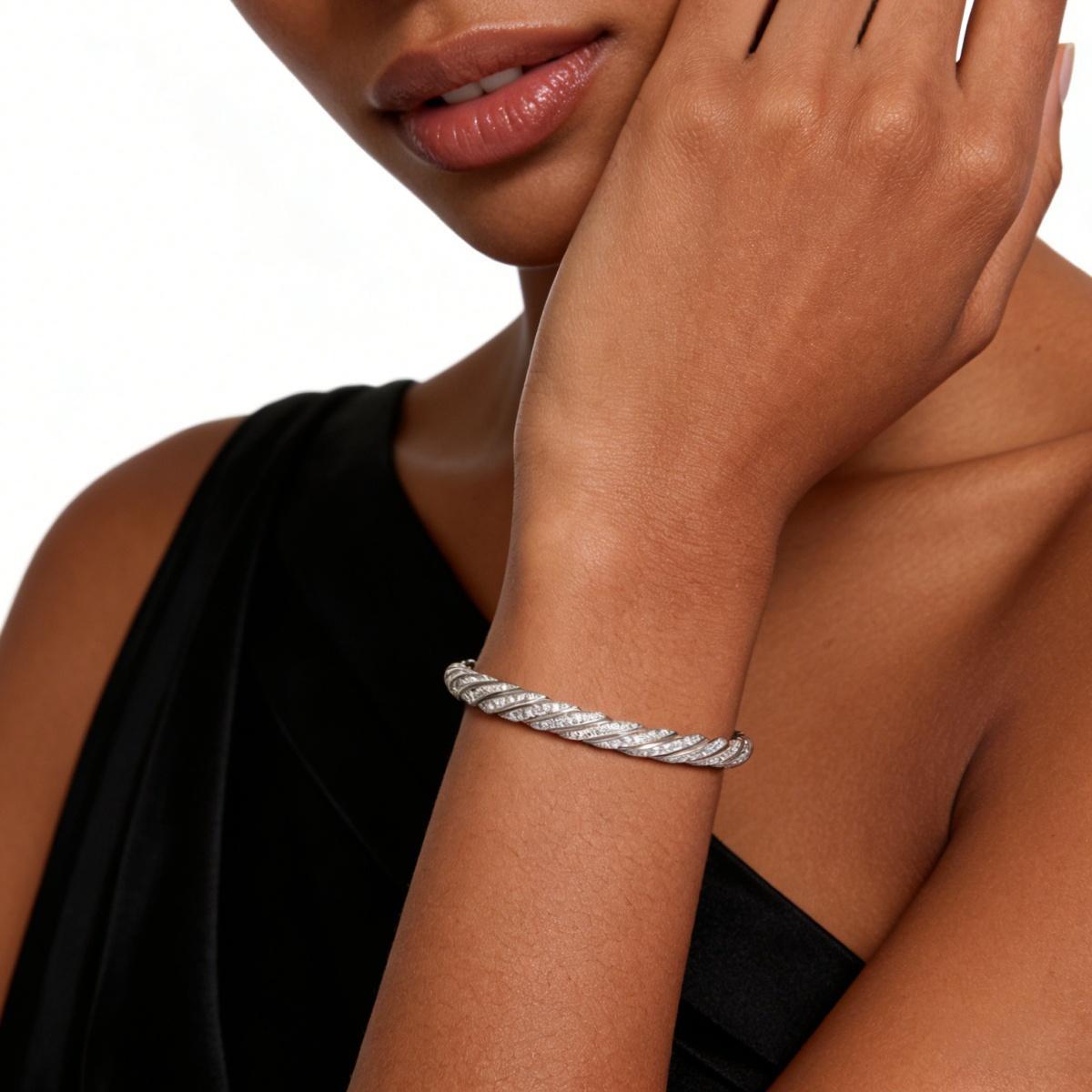 1.2ct Sculpted Cable Bangle Twisted Bangle Bracelet Synthetic Moissanite/Zirconia Bangle S925/Copper