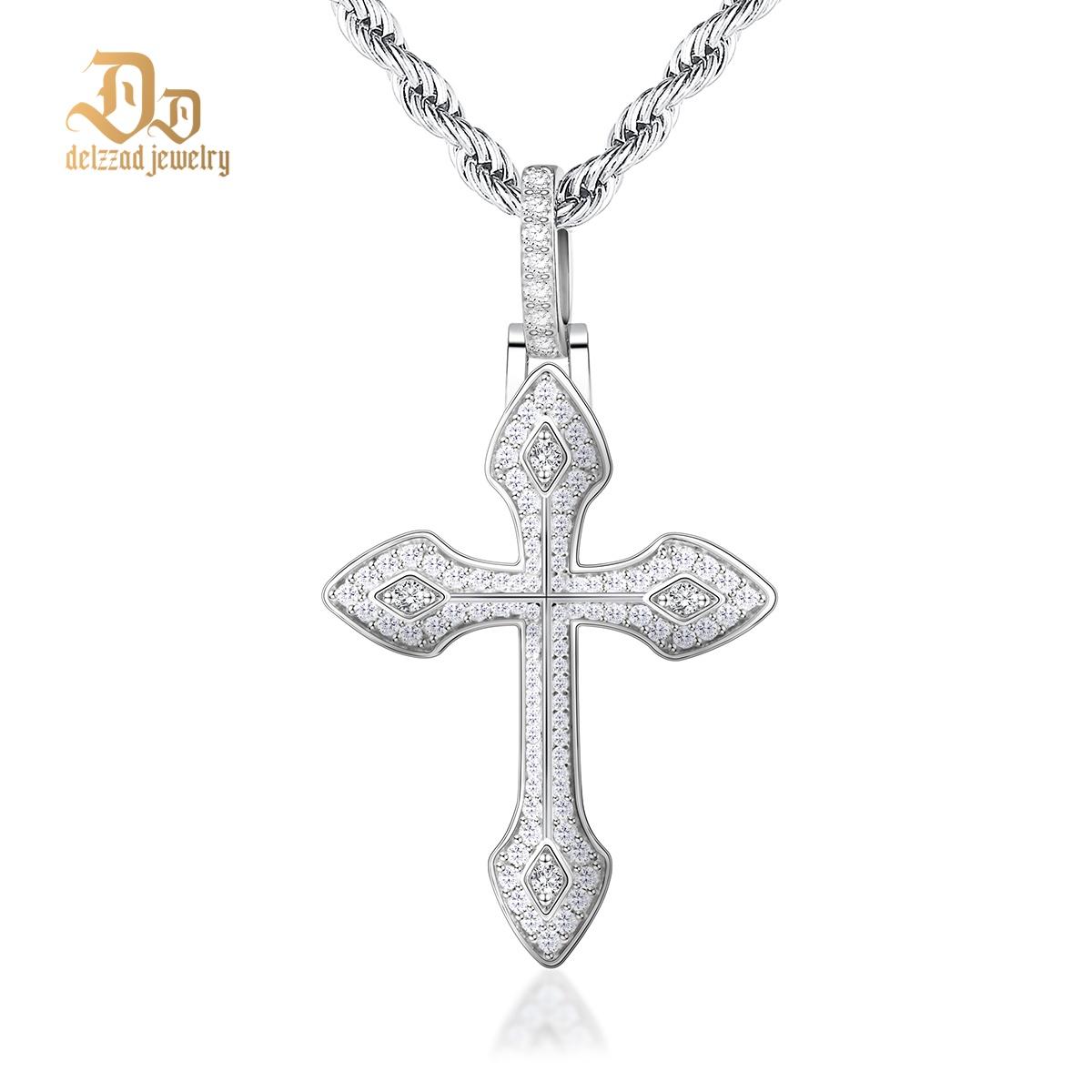 S925 1.7ct Round Pointed Cross Necklace D Color Synthetic Moissanite Unisex Pendant Necklace