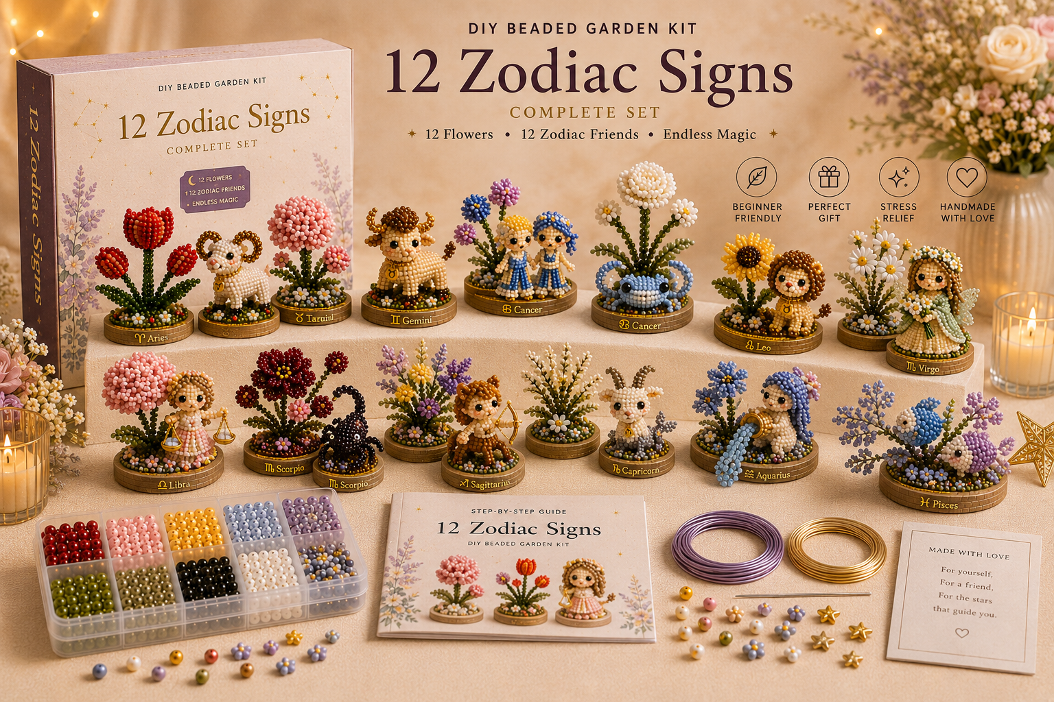 ✨ 12 Zodiac Signs DIY Beaded Garden Kit | Build Your Sign, Grow Your Magic