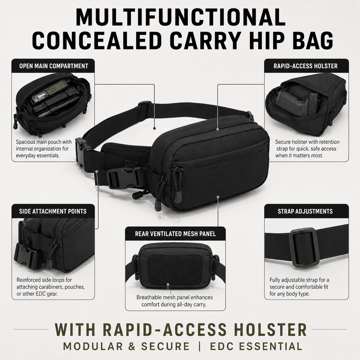 🔫🎒Multifunctional Concealed Carry Hip Bag with Rapid-Access Holster