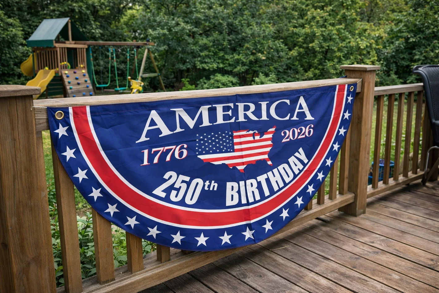 🇺🇸 America 250th Birthday Fan Flag – Patriotic Porch & Fence Bunting