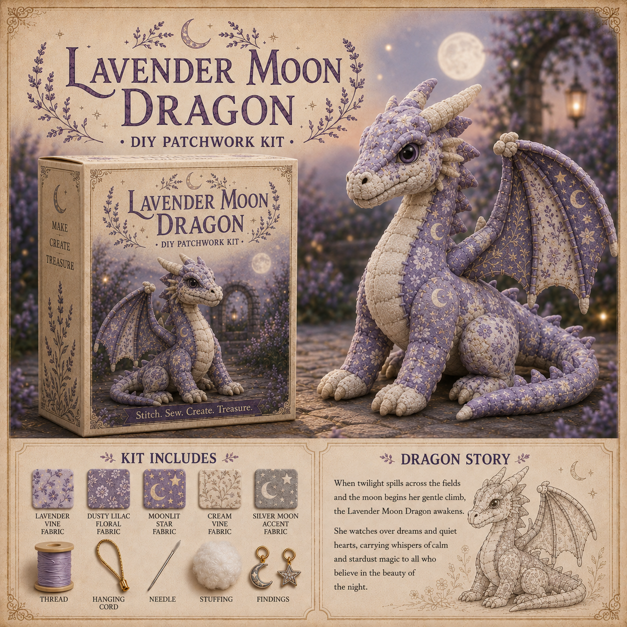 🐉 Royal Patchwork Dragon DIY Kit · Stitch Your Own Fantasy Guardian