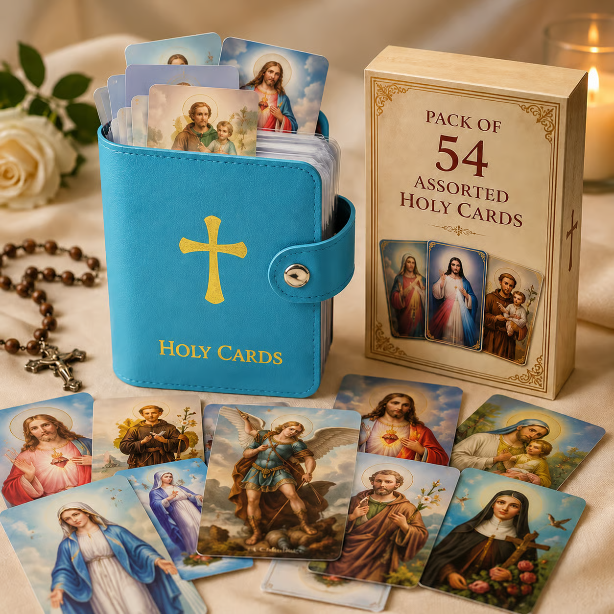 Catholic Faux Leather Holy Card Holder – Pocket Prayer Card Organizer with Snap Closure ✝