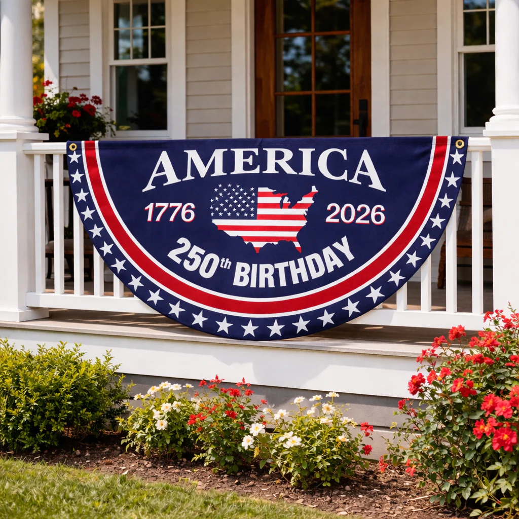 🇺🇸 America 250th Birthday Fan Flag – Patriotic Porch & Fence Bunting