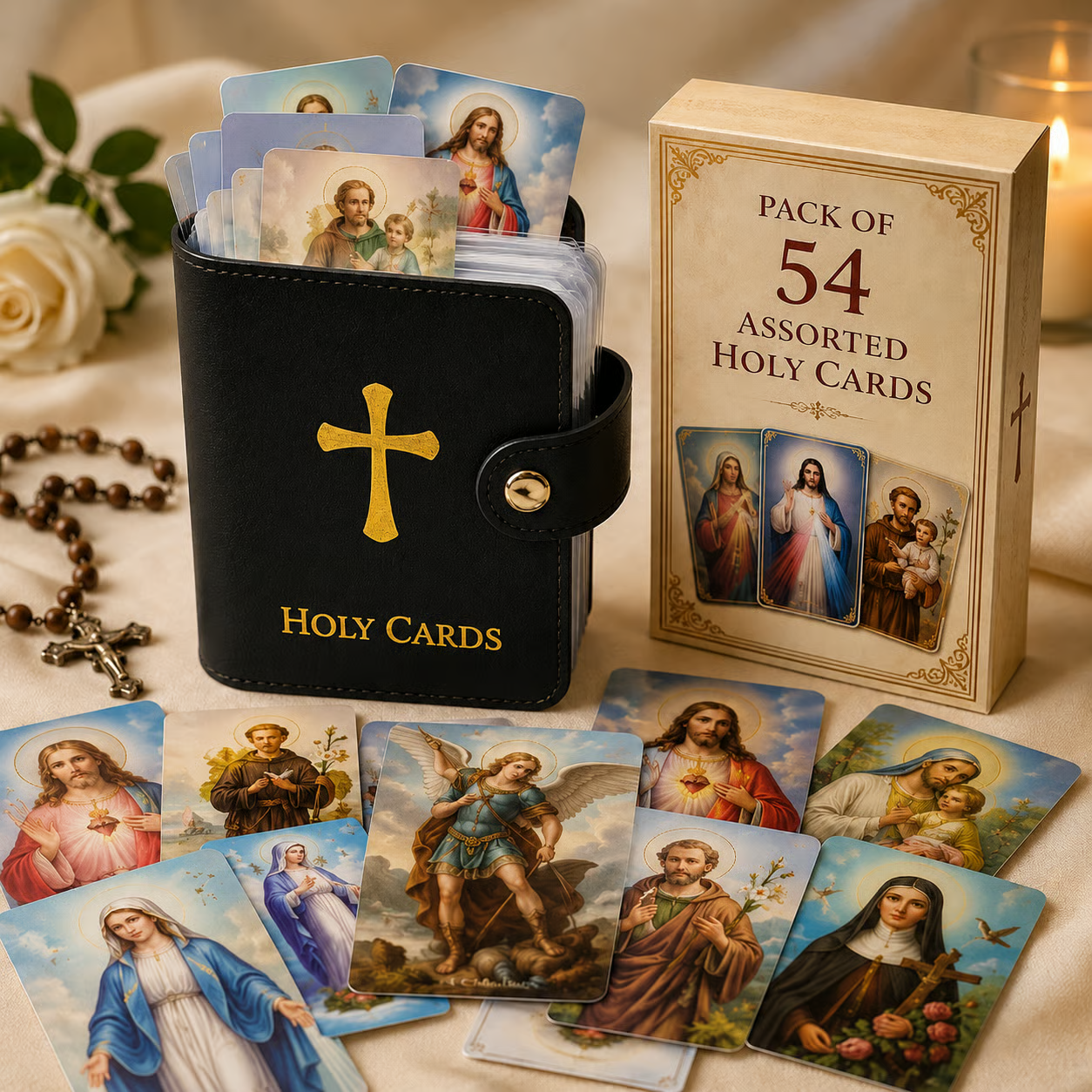 Catholic Faux Leather Holy Card Holder – Pocket Prayer Card Organizer with Snap Closure ✝