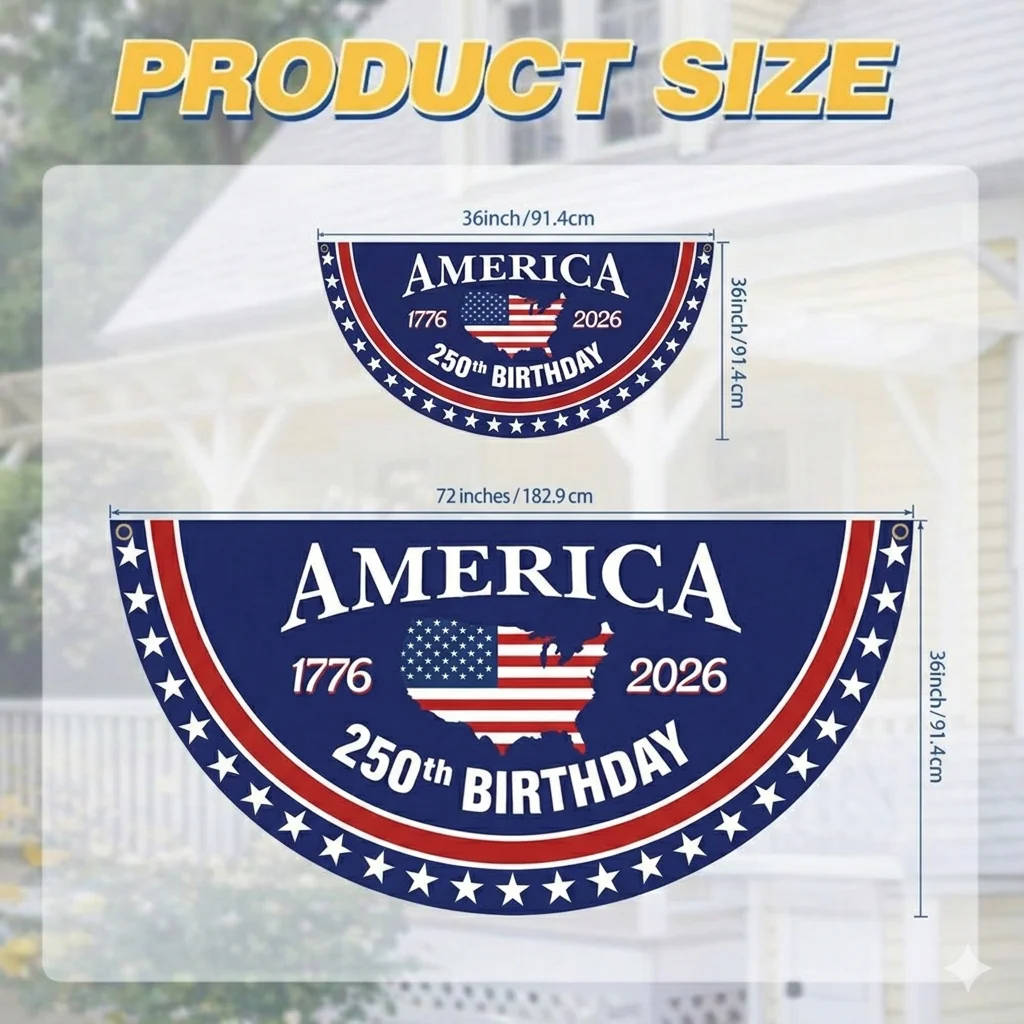 🇺🇸 America 250th Birthday Fan Flag – Patriotic Porch & Fence Bunting