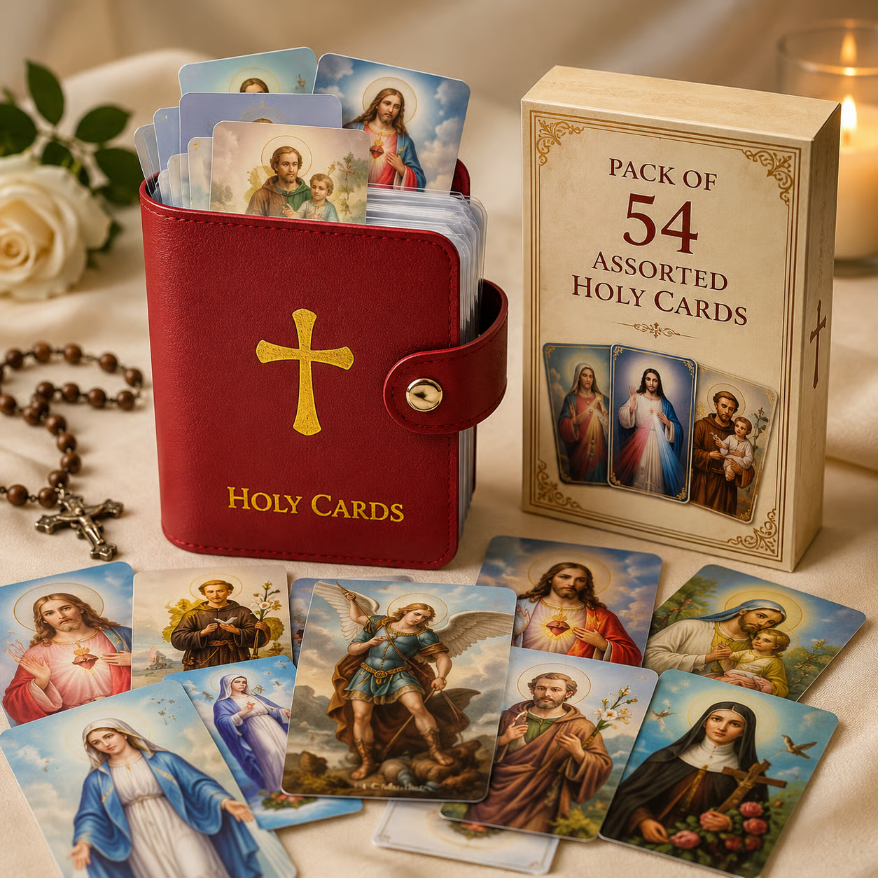 Catholic Faux Leather Holy Card Holder – Pocket Prayer Card Organizer with Snap Closure ✝