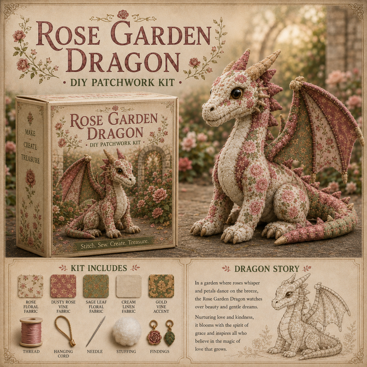 🐉 Royal Patchwork Dragon DIY Kit · Stitch Your Own Fantasy Guardian
