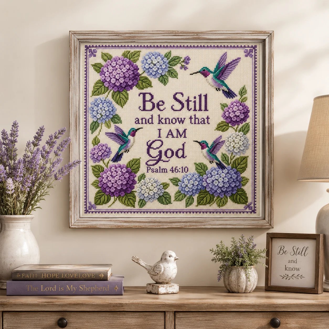 🔥Last Day 50% OFF - ✝️🪡 Hummingbird Garden Faith Cross Stitch Kit