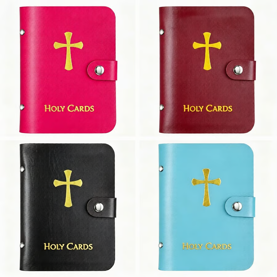 Catholic Faux Leather Holy Card Holder – Pocket Prayer Card Organizer with Snap Closure ✝