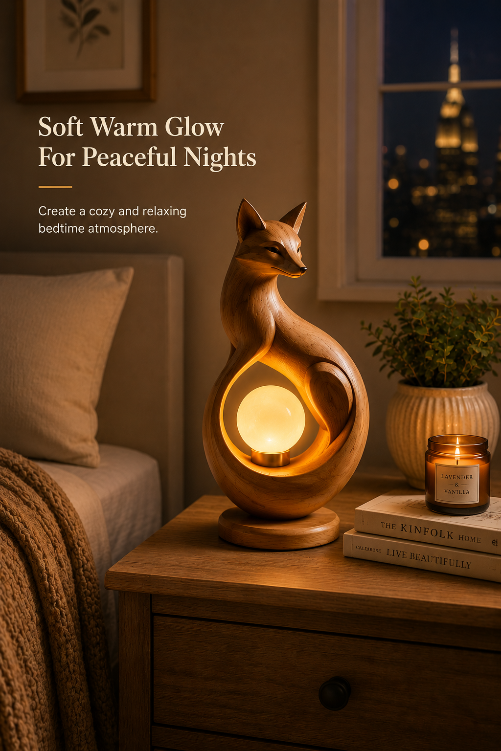 🦊 Fox Holding The Moon Night Light 🌙 Cozy Bedside Lamp