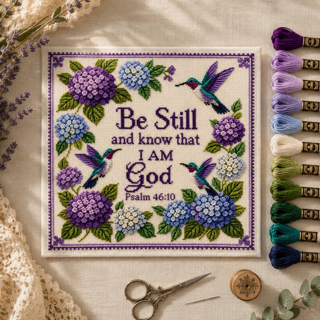 🔥Last Day 50% OFF - ✝️🪡 Hummingbird Garden Faith Cross Stitch Kit