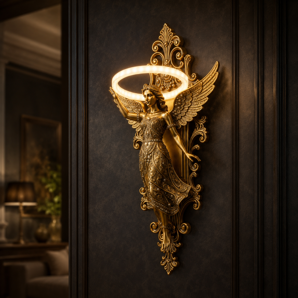 🪽 Guardian Angel Halo Wall Light – Sacred Blessing Home Decor ✨