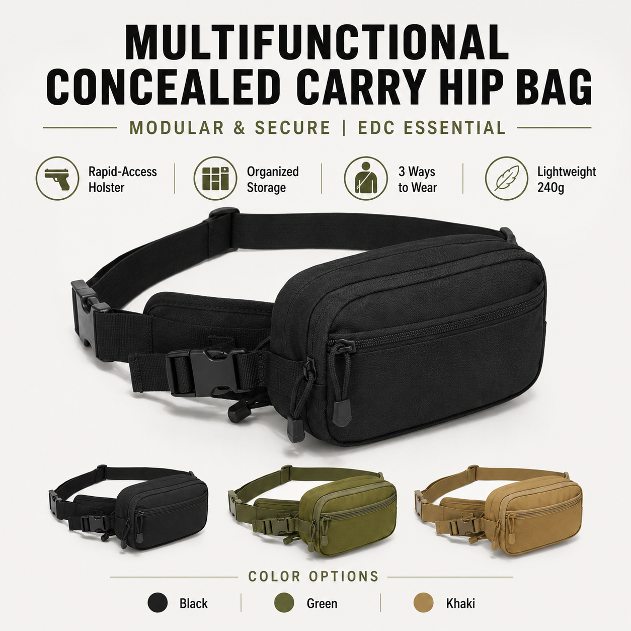🔫🎒Multifunctional Concealed Carry Hip Bag with Rapid-Access Holster