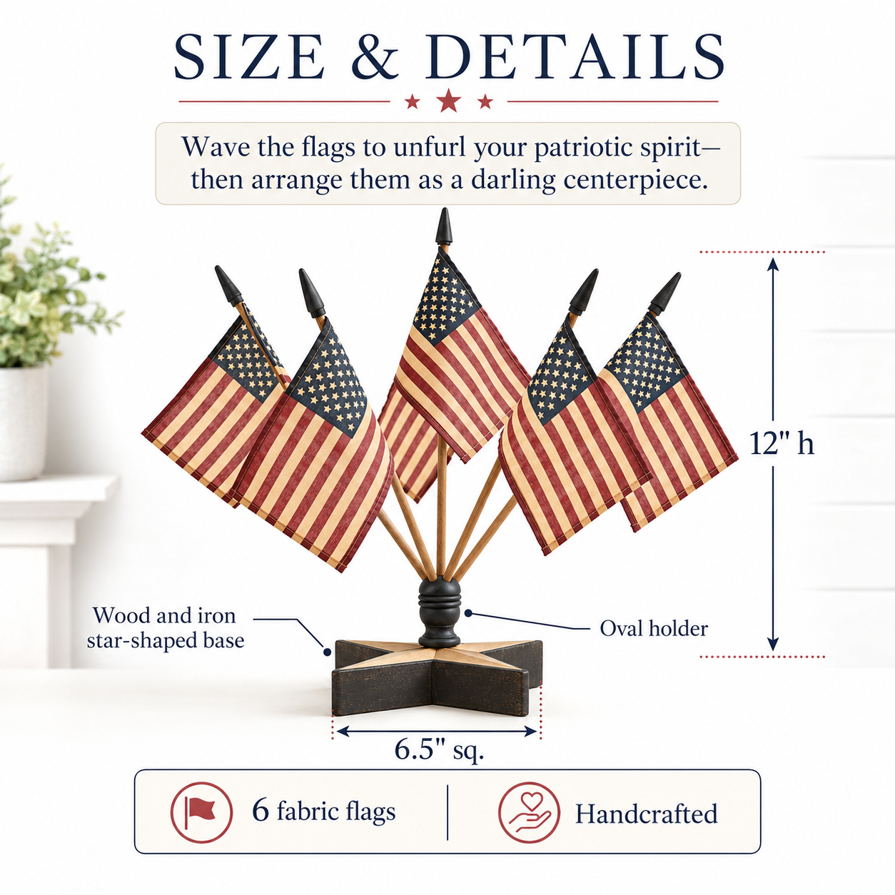 Vintage Americana Tabletop Flag Set With Star Holder