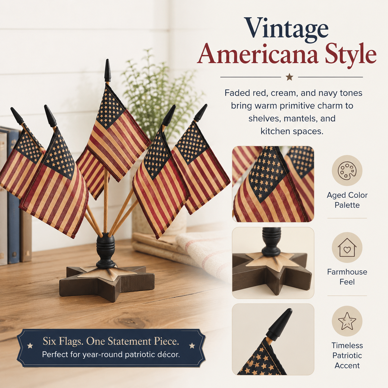 Vintage Americana Tabletop Flag Set With Star Holder