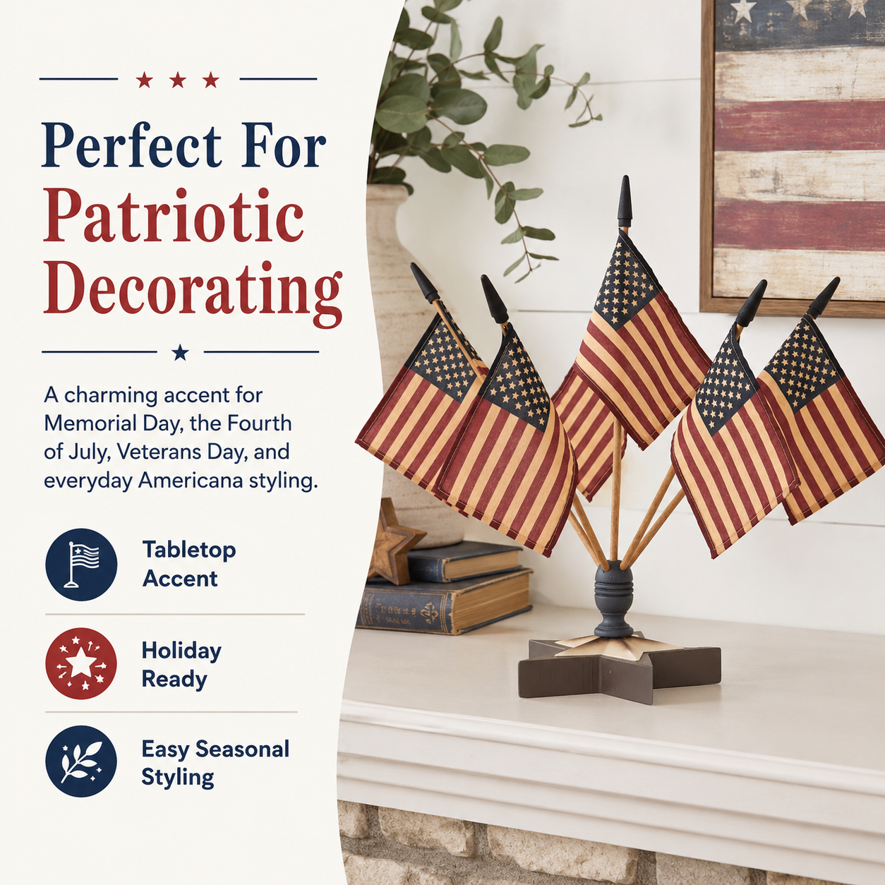 Vintage Americana Tabletop Flag Set With Star Holder