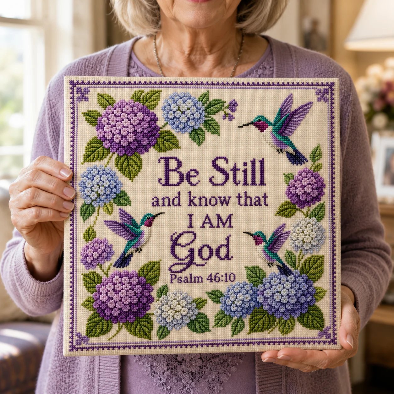 🔥Last Day 50% OFF - ✝️🪡 Hummingbird Garden Faith Cross Stitch Kit