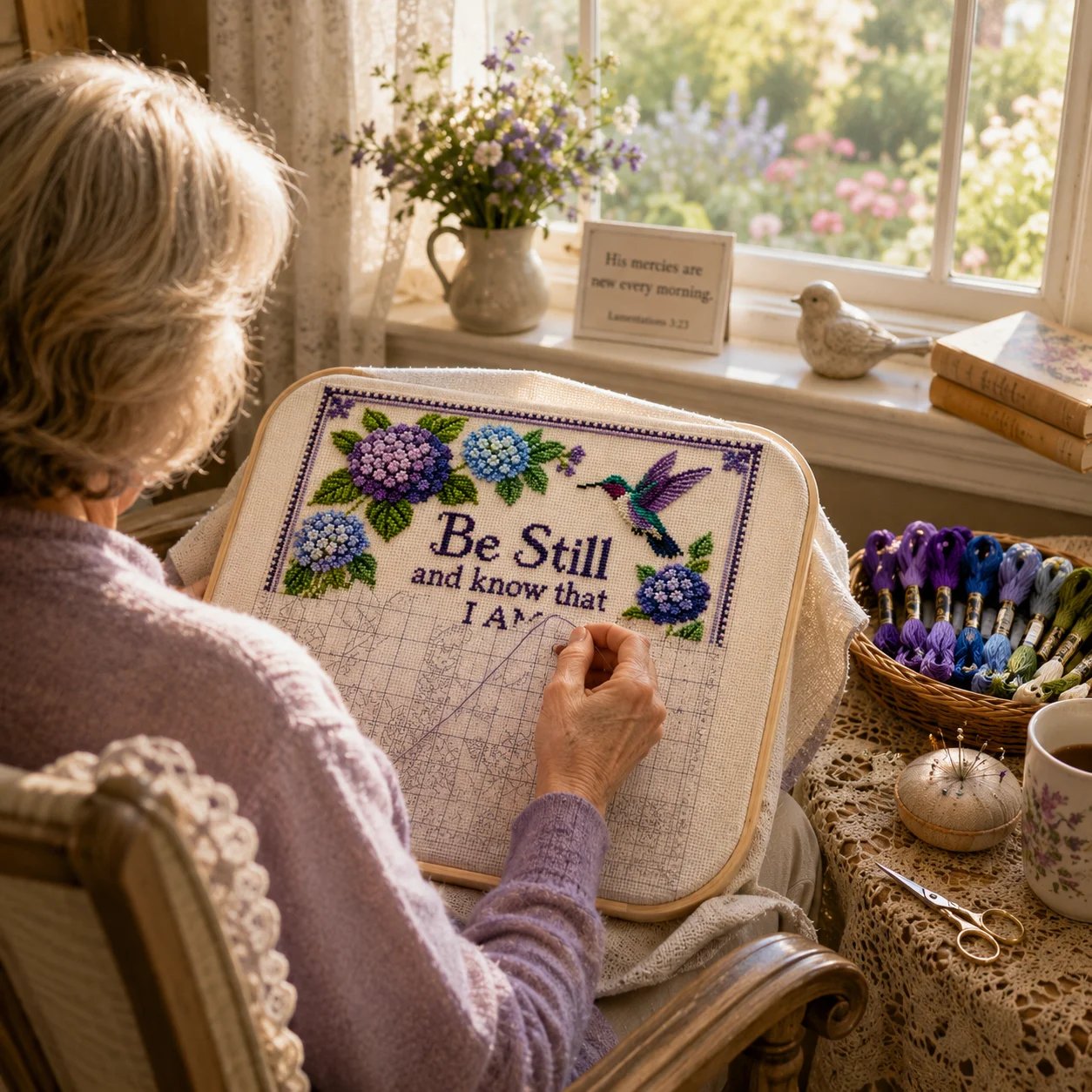 🔥Last Day 50% OFF - ✝️🪡 Hummingbird Garden Faith Cross Stitch Kit