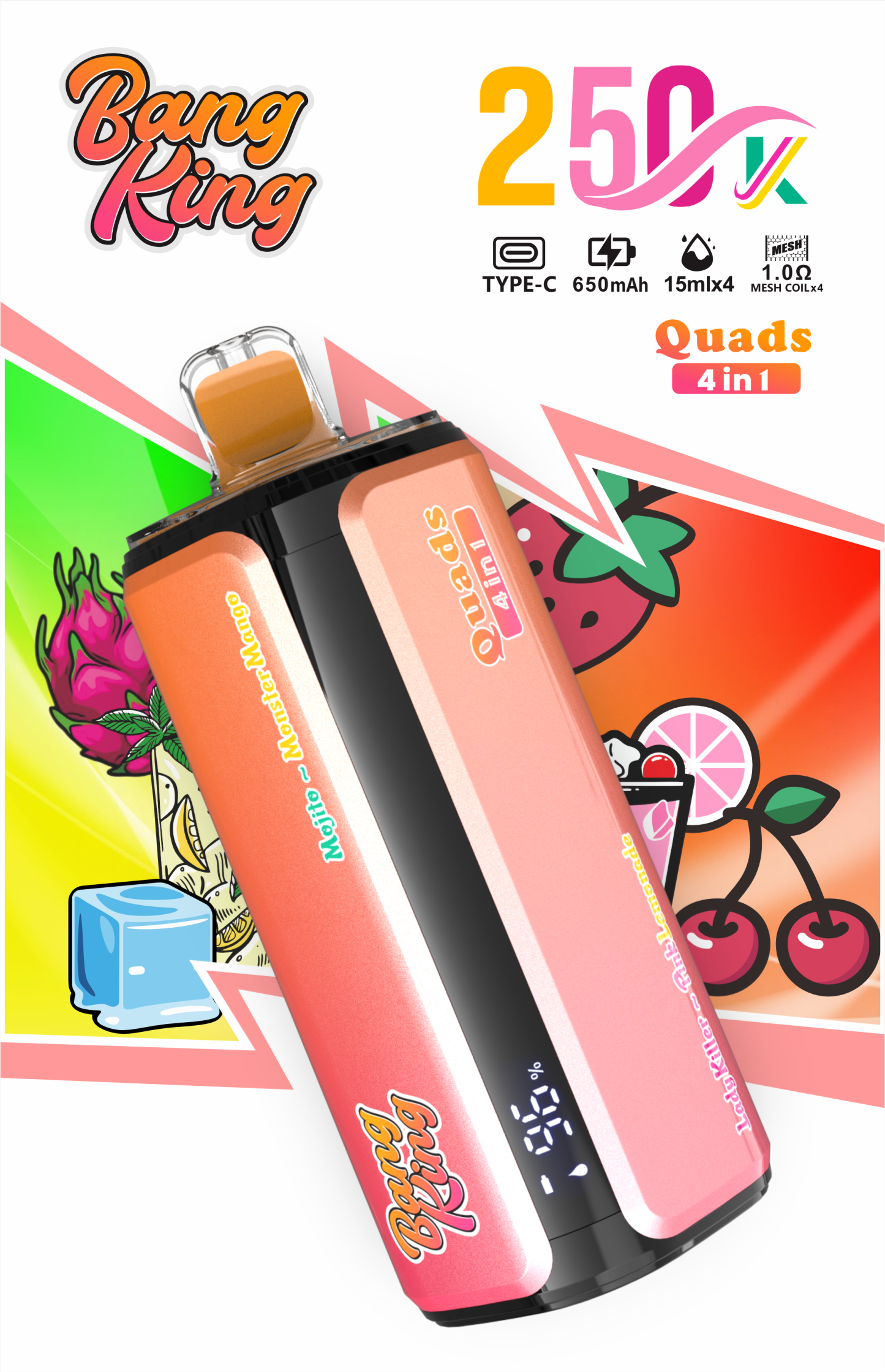 Bang King 250K Disposable Vape – 4-in-1 Taste selection System Rechargeable