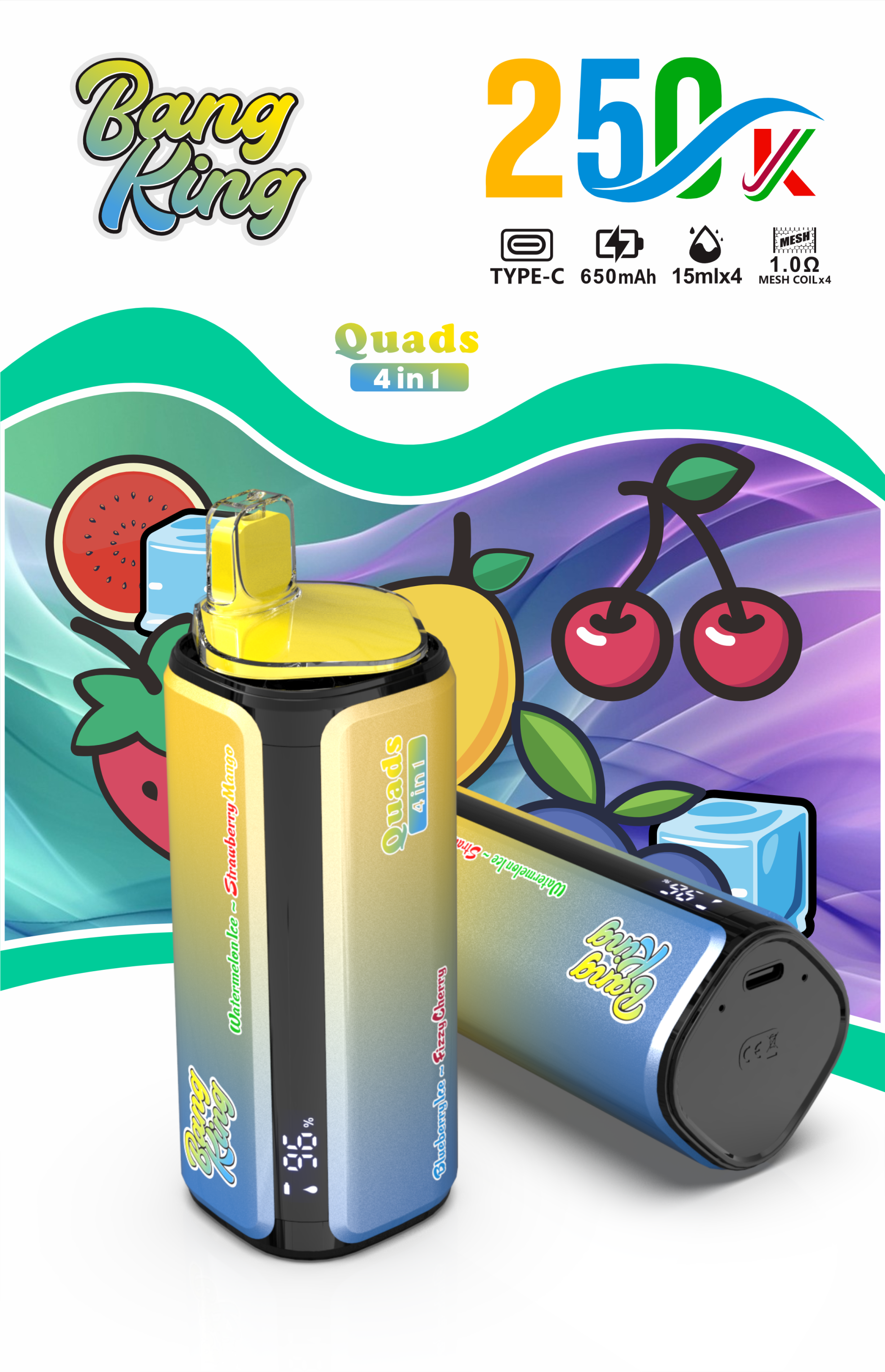 Bang King 250K Disposable Vape – 4-in-1 Taste selection System Rechargeable