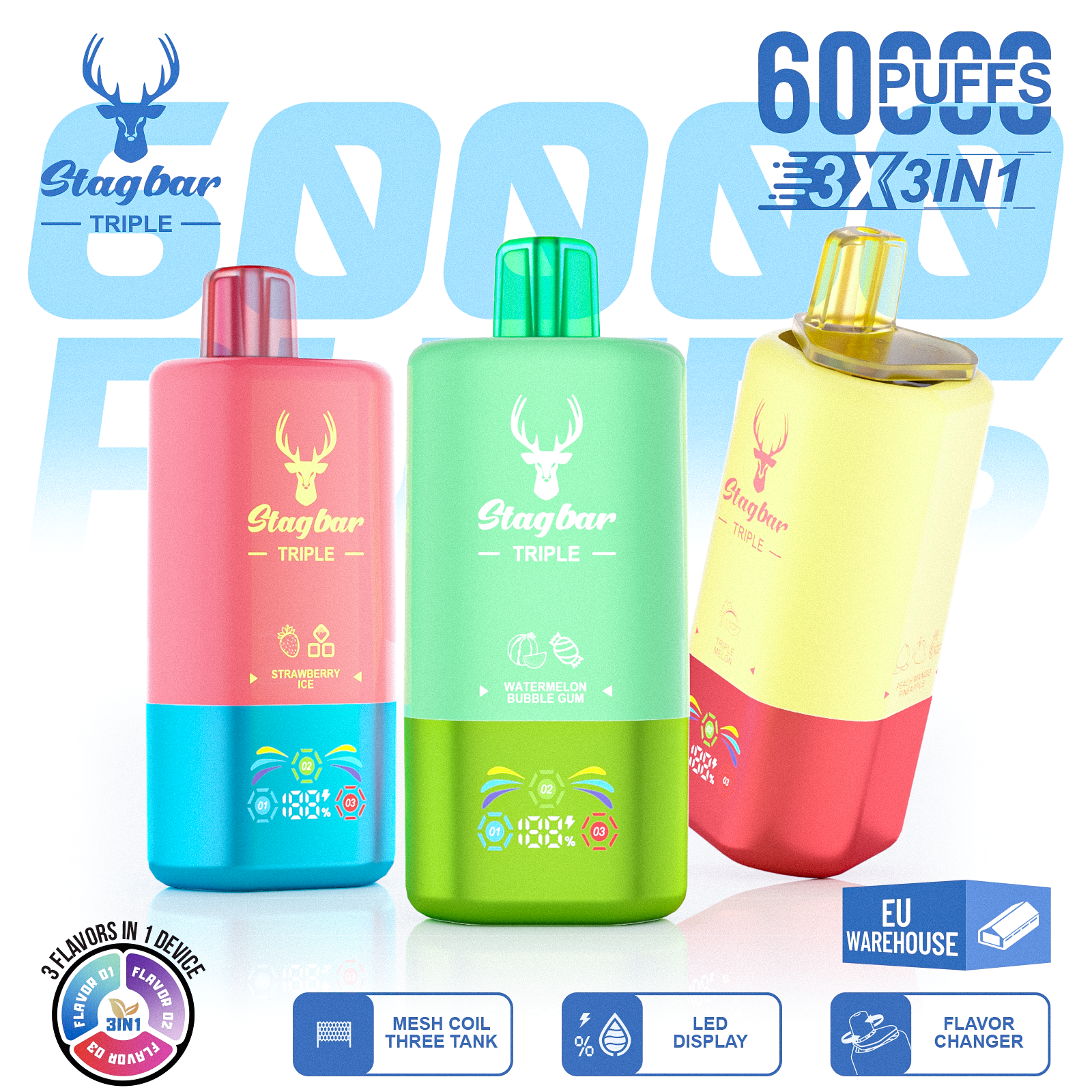 Star Bar Triple 60000 Puffs 3 IN 1 Disposable Vape   kamrytechvape 1