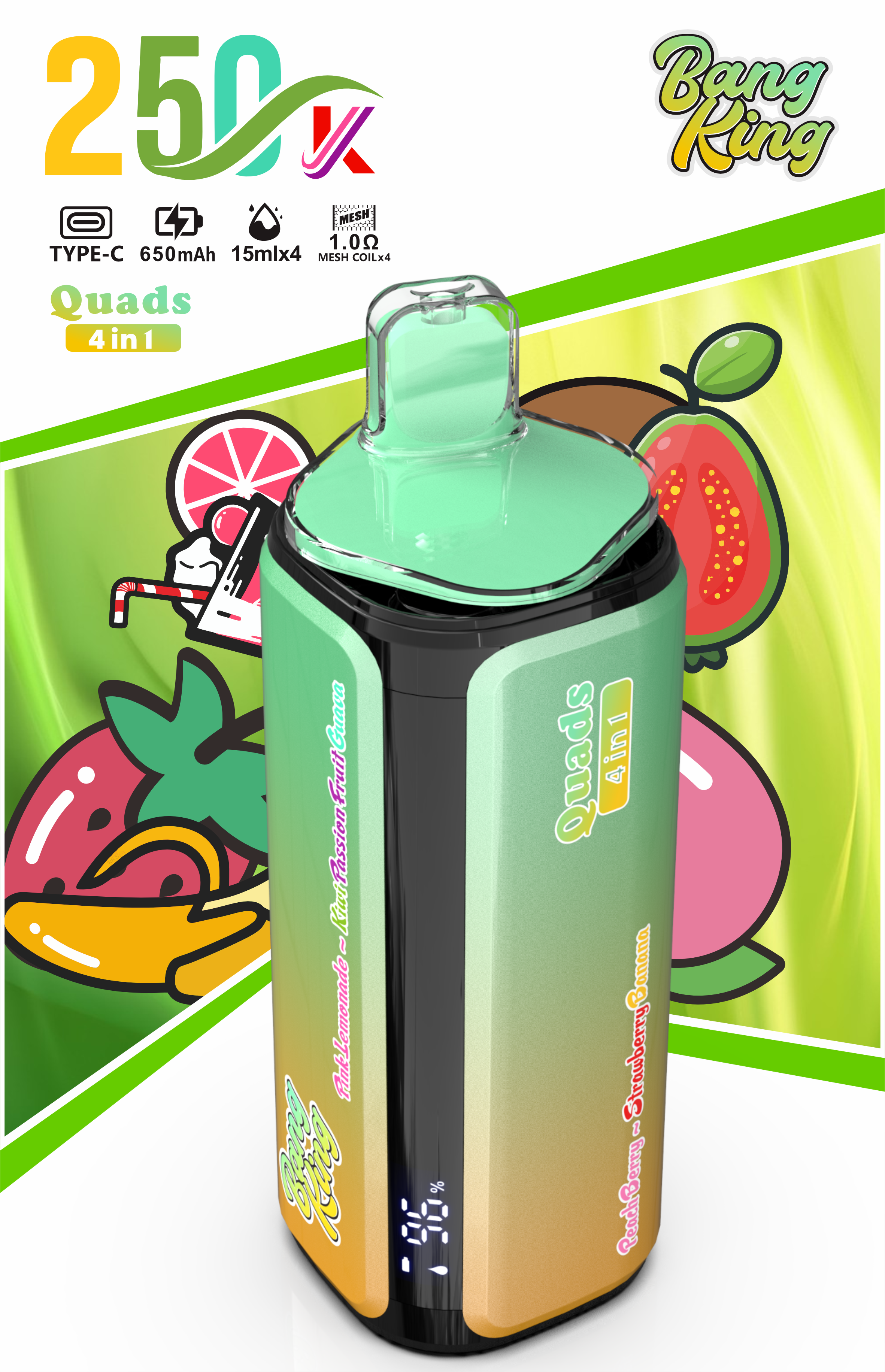 Bang King 250K Disposable Vape – 4-in-1 Taste selection System Rechargeable