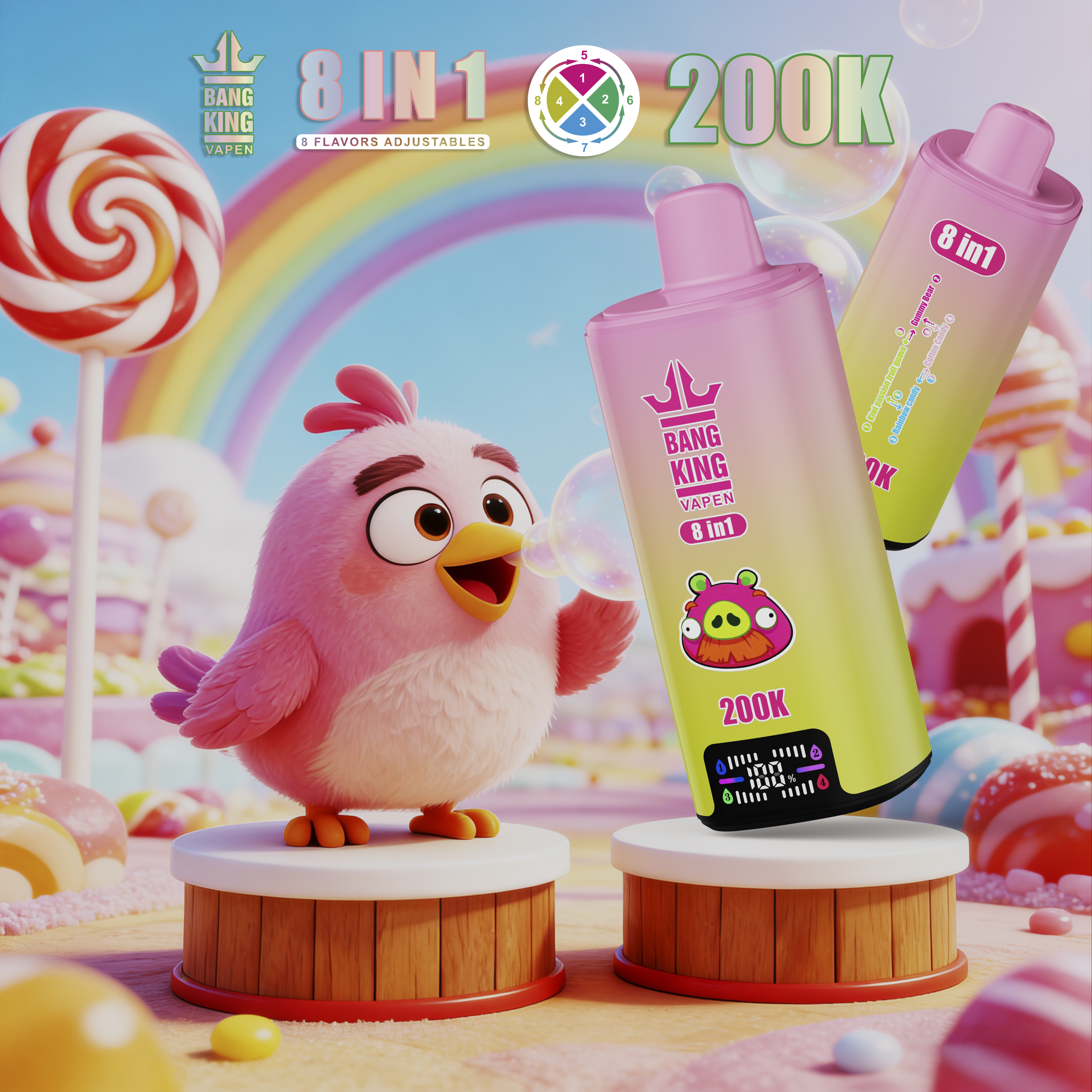Bang King 200K 8-in-1 Disposable Vape | 200,000 Puffs | Angry Birds–inspired theme design