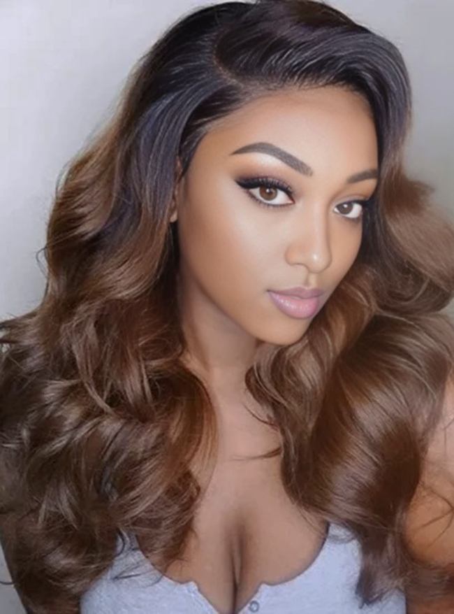 Brown Ombre Body Wavy Hair Lace Front Wig