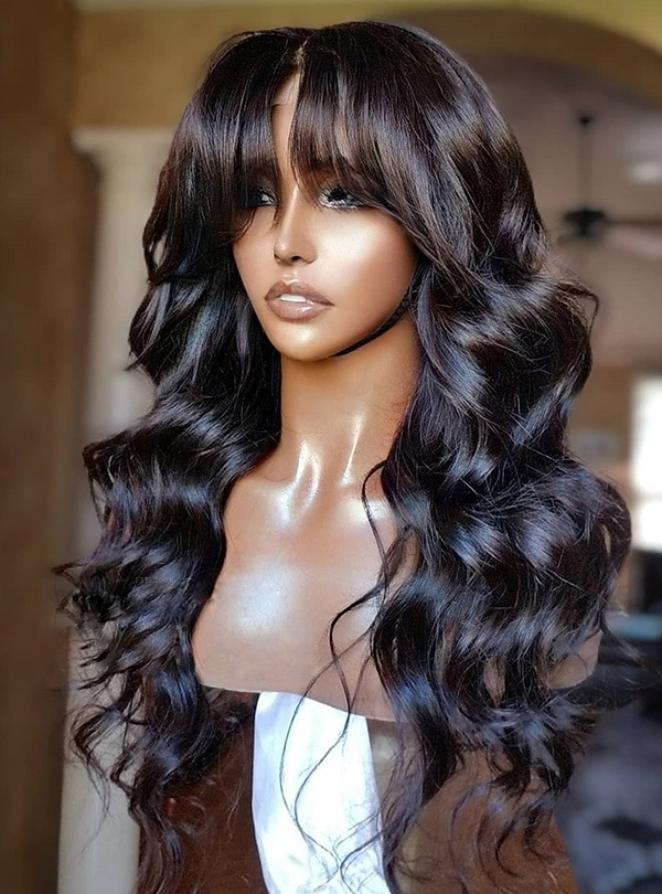 Wavy with Curtain Bangs Lace Front Wig