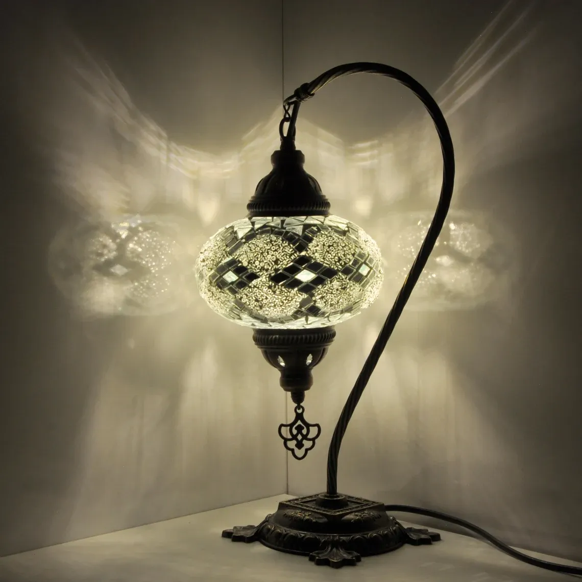 10 Variation - Turkish Lamp Mosaic Table Lamp | Turkish Moroccan Lamp | Handmade Swan Neck Night Lamp | Mosaic Glass Bedside Lamp & Led Bulb